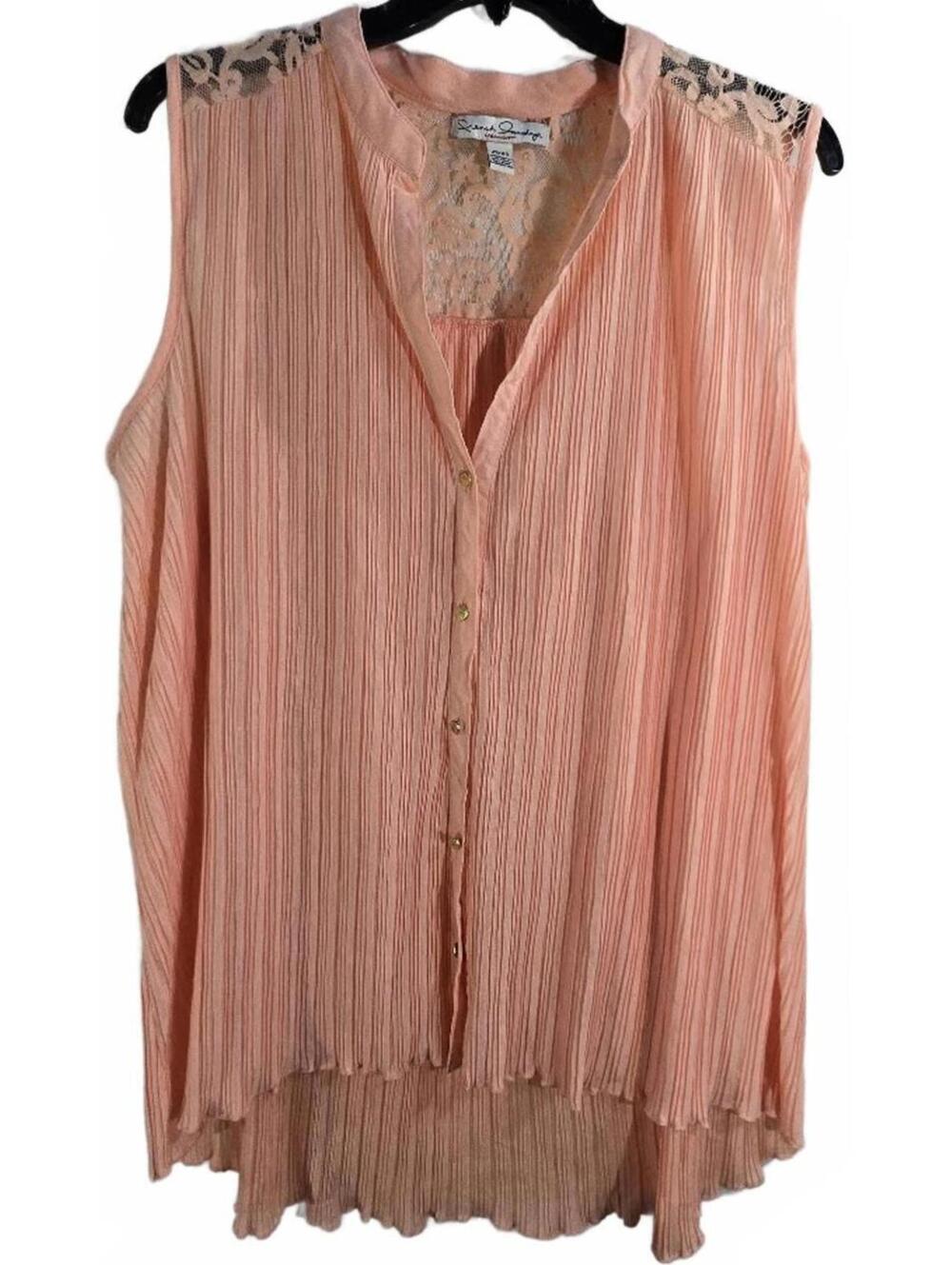 French Laundry Sleeveless Peach Pleated Blouse With Lace Detail Plus Size 22/24